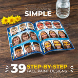 Zenovika Face Painting Kit for Kids - 28 Colors with 5 Metallics & 3 Blacklight Neons, 60 Reusable Stencils & 39-Design Book, Water Activated Face Paint, Washes Off with Soap & Water, Halloween