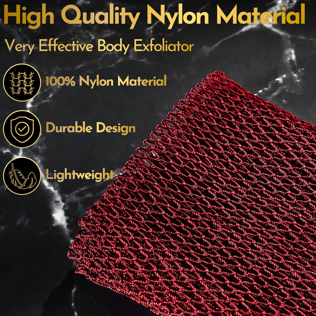 African Net Sponge – Exfoliating Long Nylon Bath Cloth, 3 Pack, Durable Body and Back Scrubber, Dead Skin Remover for Women and Men, Quick Dry, Luxury Skin Care (Black, Yellow, Burgundy)