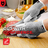 NoCry Cut Resistant Work Gloves for Women and Men, with Reinforced Fingers; Comfortable, 100% Food Grade Kitchen Cooking Hand Protection; Ambidextrous Safety Gear for Cutting; Level 5 Protection