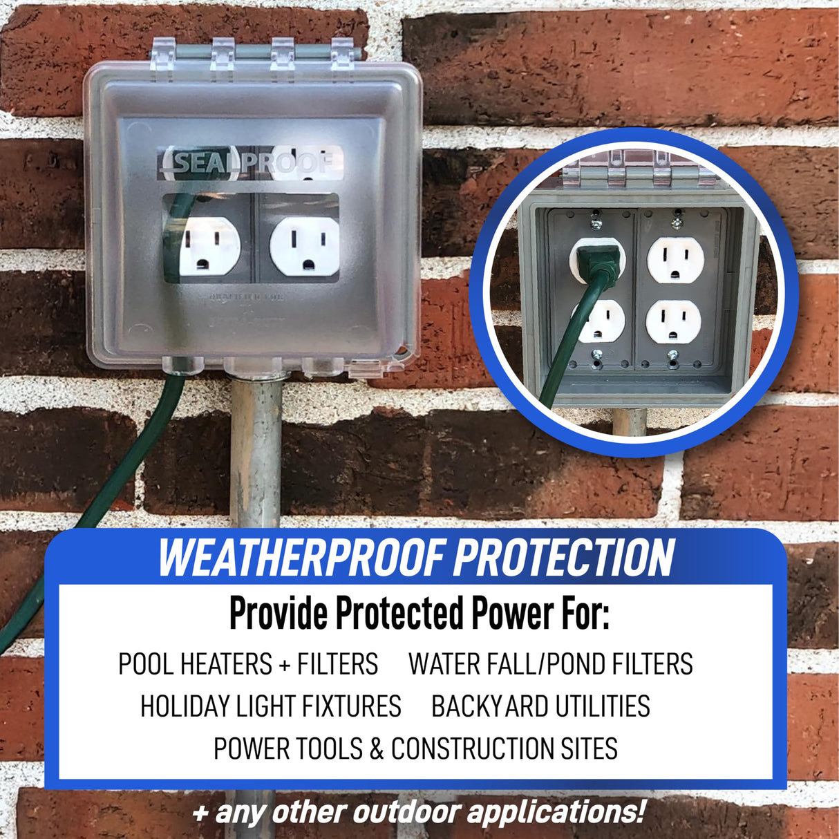 Sealproof 2-Gang Weatherproof In Use Outlet Cover | Two Gang Outdoor Plug and Receptacle Protector, Lockable, UL Extra Duty Compliant, 45 Configurations