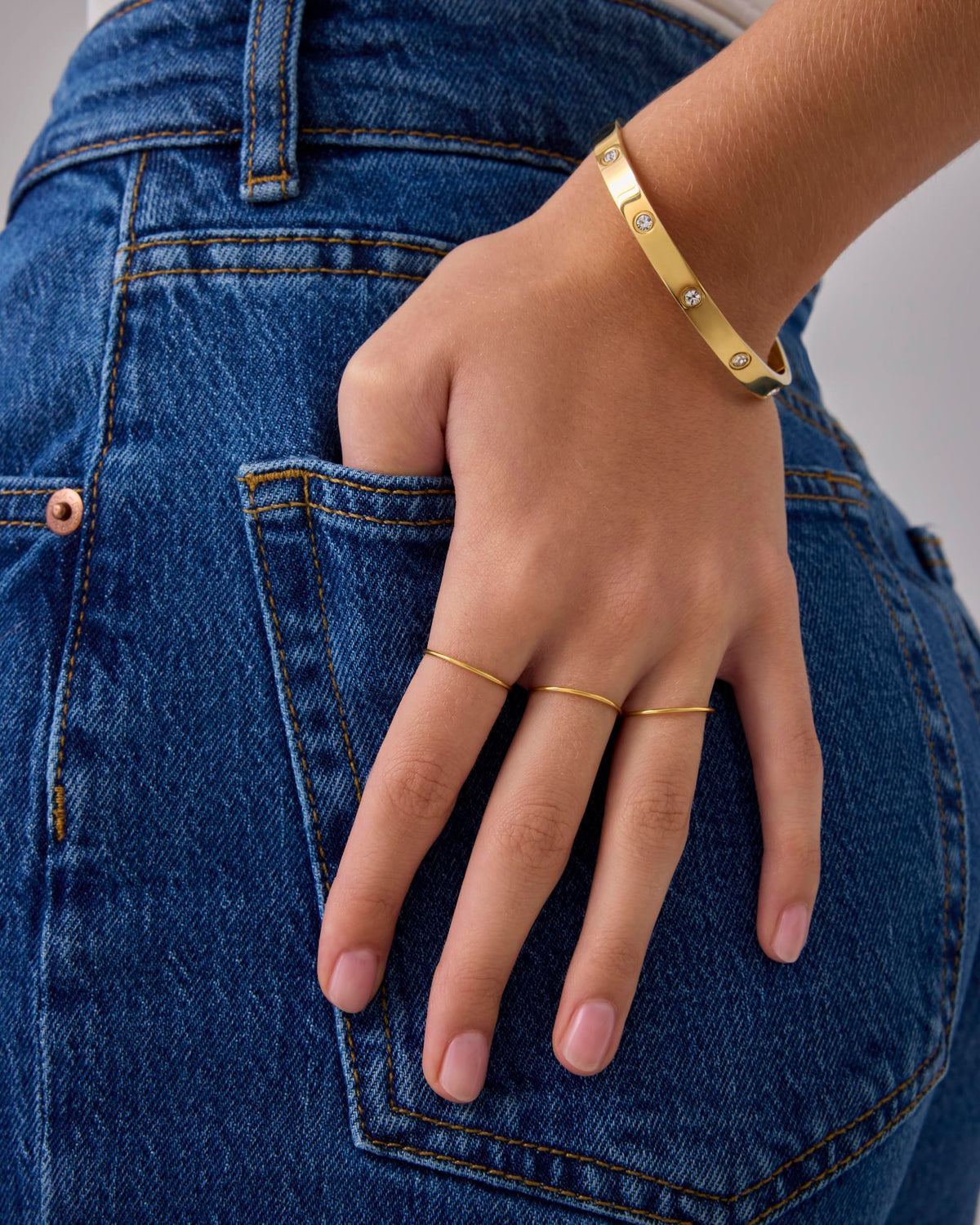 PAVOI 14K Yellow Gold Plated Stackable Thin Ring Set of 4