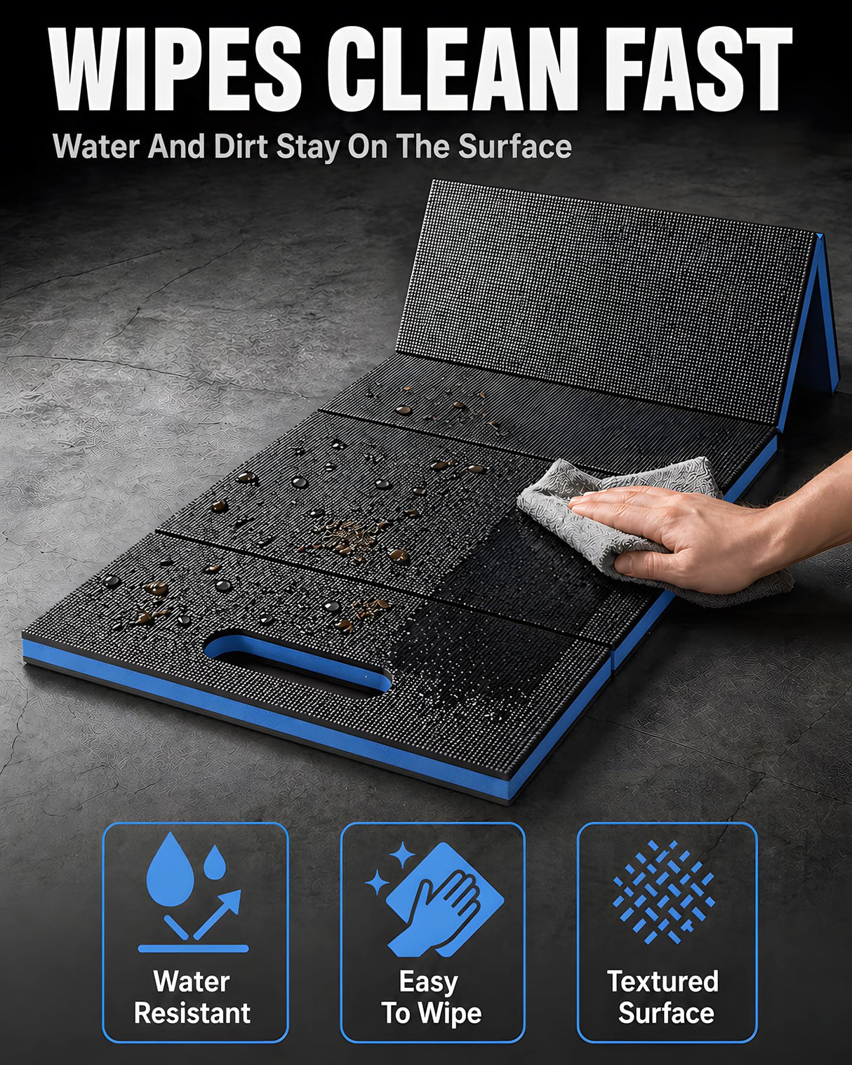 Sevenjungle Foldable EVA Utility Mat with Handle, Heavy Duty Mechanic Mat for Kneeling, Workouts, Garages, Gardening, Camping, Picnics, Outdoor Adventures and Home Gyms, Blue