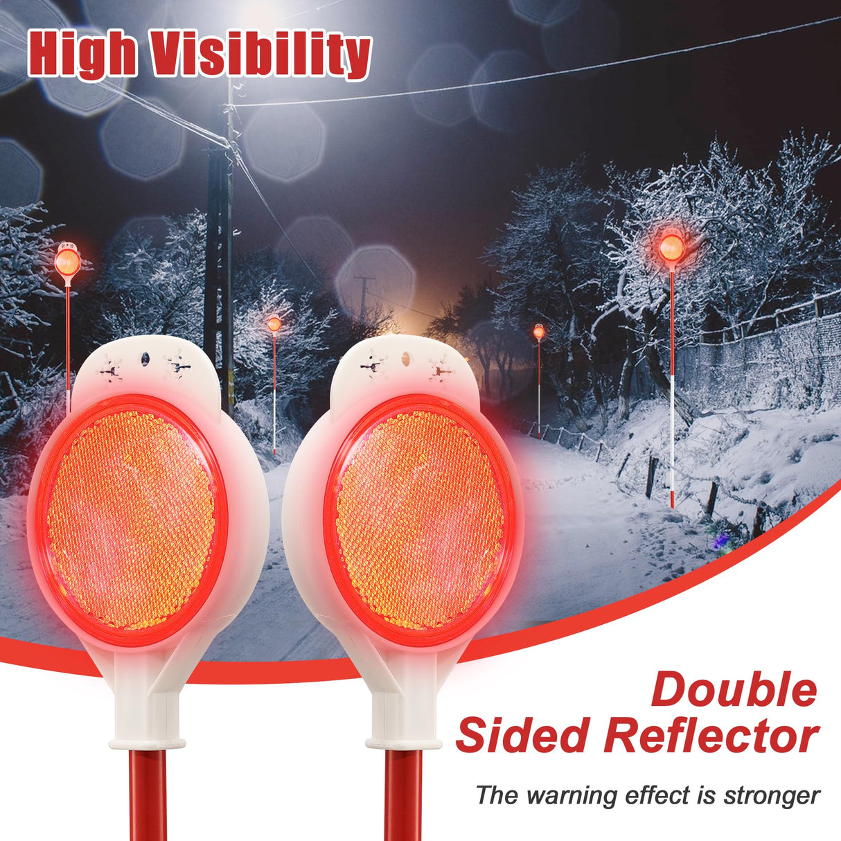 Reflective Driveway Markers, 48" High Driveway Reflectors for Driveway Entrance with Double Sided Reflex, Red and White Alternating Thickened Stainless Steel Snow Stakes with Easy Visibility (4 Pack)