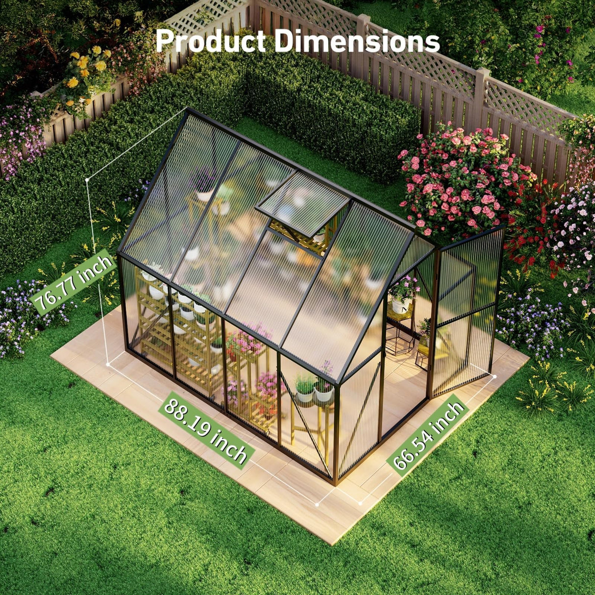 6x8 FT Greenhouse with Hygrometer, Greenhouses for Outdoors with Heavy Duty Aluminum Frame, Quick Setup Plant Gardening Green Houses for Outside with Lockable Door & Vented Roof Window