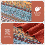 WONGS BEDDING Boho Quilt Set King Size Burnt Orange, 3 Pieces Fall Striped Bedspread Coverlet Set, Christmas Halloween Soft Lightweight Microfiber for All Season(104"×90")