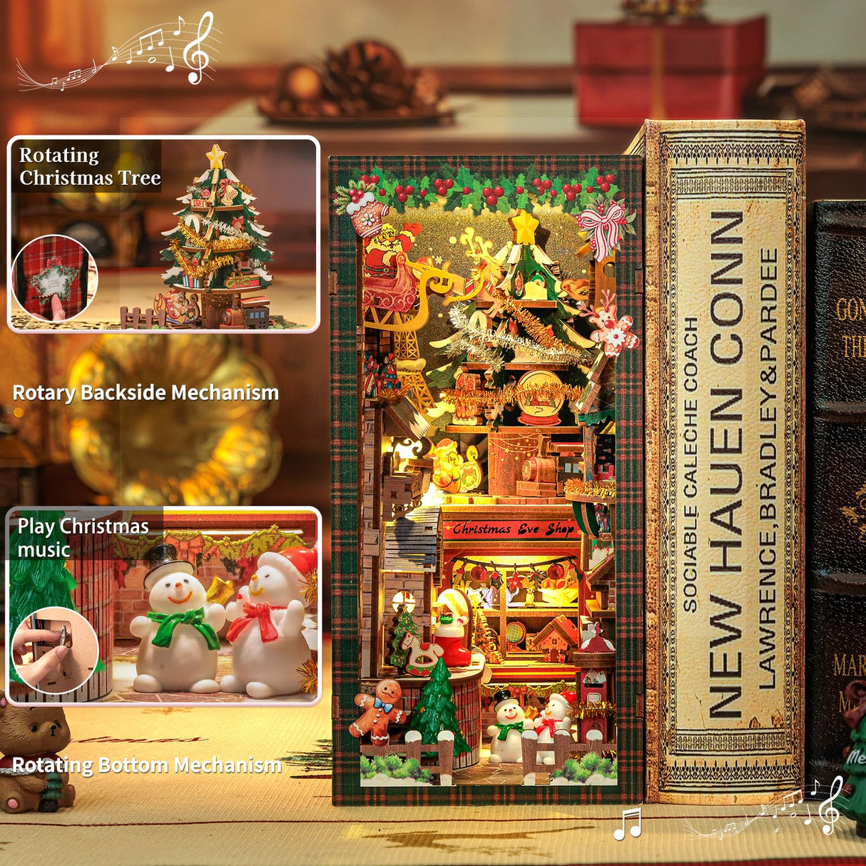 CUTEBEE Christmas Book Nook Kit - DIY Miniature House Dollhouse Kit for Adults, Teens, Booknook Tiny House Bookshelf Decor 3D Wooden Puzzle, Gifts for Family, Friends （Christmas Wish Store）