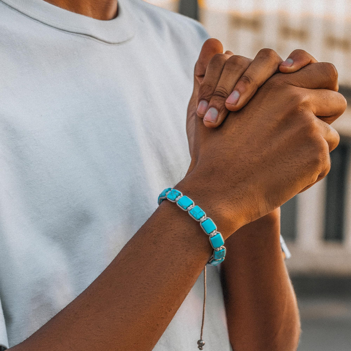 RTZN® Mens Turquoise Bracelet – Premium Handcrafted Western Turquoise Bracelets for Men And Women – 8MM Flat Bead Adjustable Turquoise Beaded Bracelet (Havana)