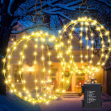 Set of 2 Outdoor Hanging Ball Lights - 2 Sizes of Christmas Battery Operated Garden Lanterns Waterproof Globe Fairy Lights with 8 Lighting Modes Timer Memory Function (Warm White)