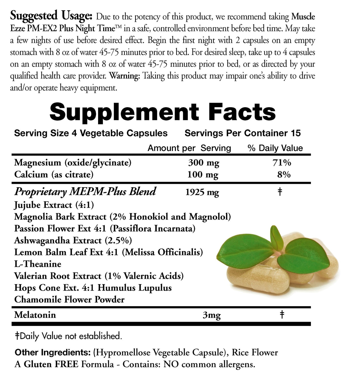 Muscle Ezze PM Plus Night Time Capsules by Doctors Nutra - Nighttime Use - Gluten-Free - 60 Capsules