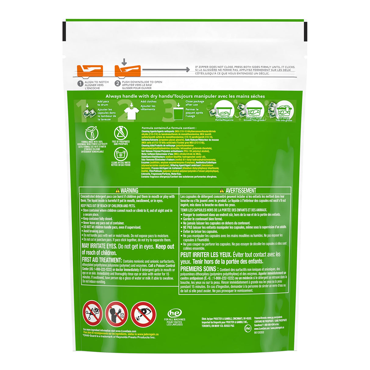 Gain flings! Liquid Laundry Detergent Soap Pacs, HE Compatible, 3 Bag Value Pack, 111 Count, Long Lasting Scent, Original Scent