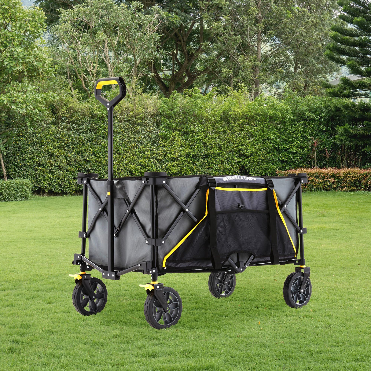 Gorilla Carts Collapsible Folding Outdoor Utility Wagon, 7 Cu Ft Oversized Bed, 150 lb Load Rating, Gray – Foldable Rolling Cart w/ Pockets & Cup Holders for Beach, Camping, Sports or Picnic