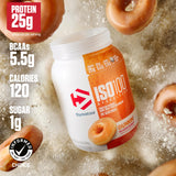 Dymatize x Dunkin' Glazed Donut ISO100 Whey Protein Powder, 25g of Protein, 20 Servings, 5.5g BCAAs, 120 Cal., Gluten Free, 1g Fat, 1g Sugar, 2g Carb