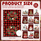 VitalCozy 12 Pcs Christmas Kitchen Towels and Dishcloths Absorbent Merry Christmas Tree Reindeer Truck Santa Claus Hand Dish Tea Towels Plaid Decoration for Xmas Home Gift Supplies, 14.2 x 21.3 Inch