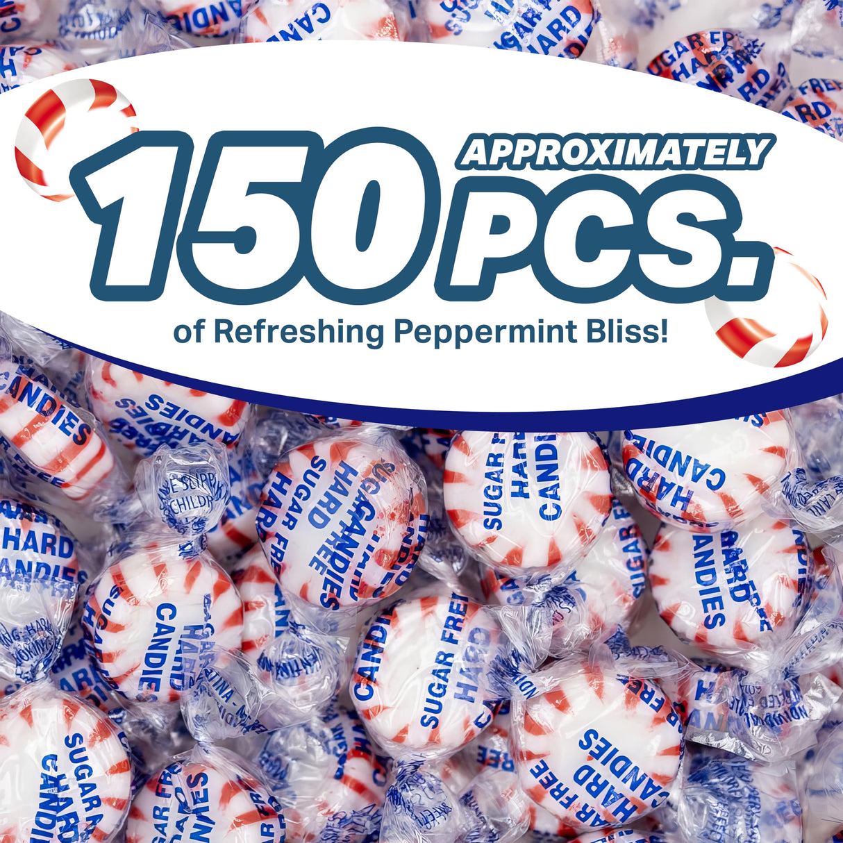 Arcor Starlight Peppermint Sugar Free Hard Candy - 2 Pounds Approx 150 - Sugar Free Candy, Peppermint Candy - Bulk Candy Individually Wrapped - Christmas Candy Bulk- Ideal for Holiday Season