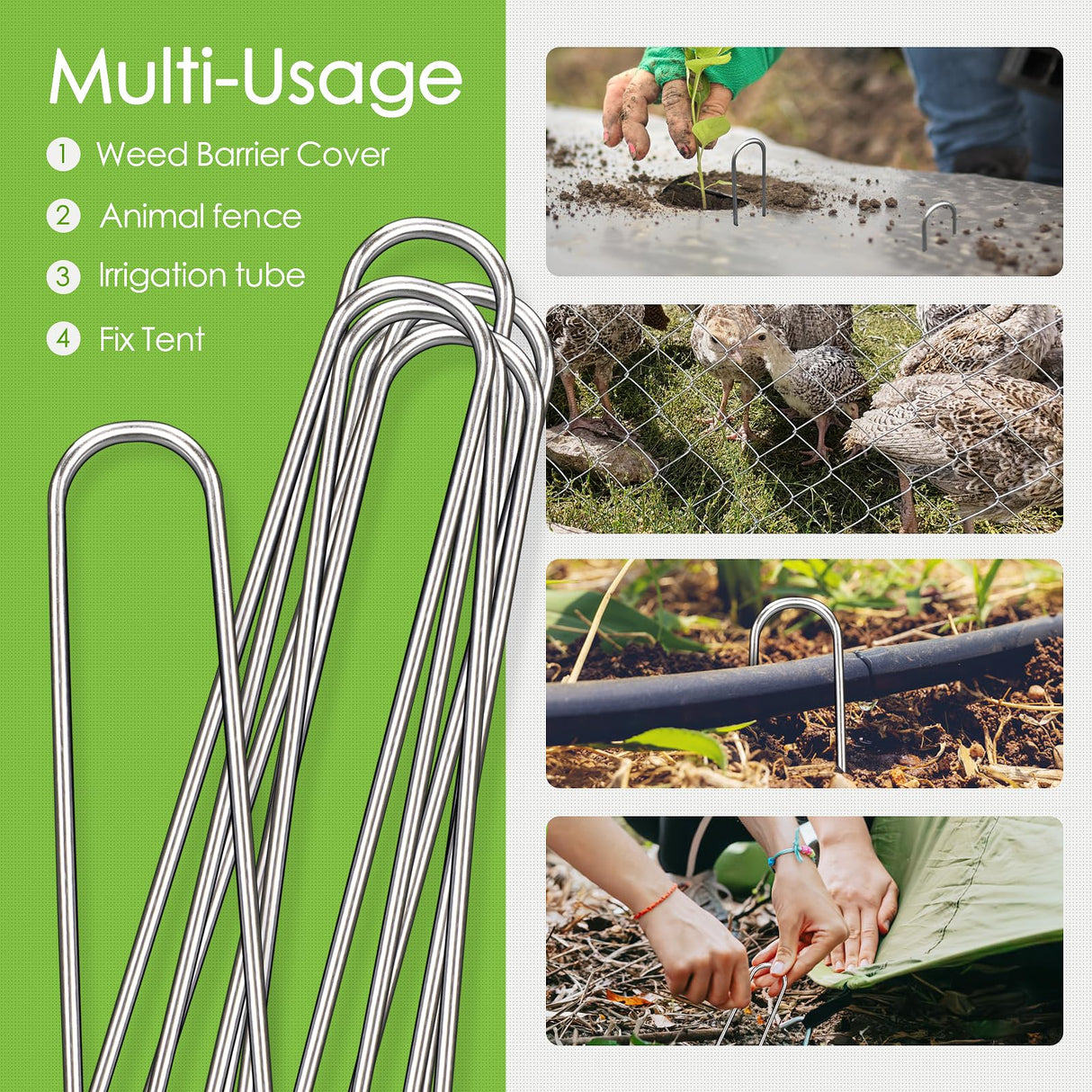 FAAYUCK 12 Inch Landscape Staples, 12/25/50/100 Pack Galvanized Garden Stakes, Heavy Duty 8 Gauge U-Shaped Ground Stakes for Weed Barrier Fabric, Irrigation Tubing, Fence, Outdoor Decorations
