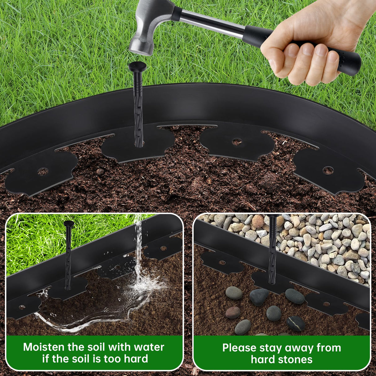 Landscape Edging Border No Dig - 40FT 2IN Tall Garden Edging Border with 40 Stakes, Plastic Garden Fence Lawn Edging Flexible for Landscaping, Flower Beds, Yard, Pathway with Connectors