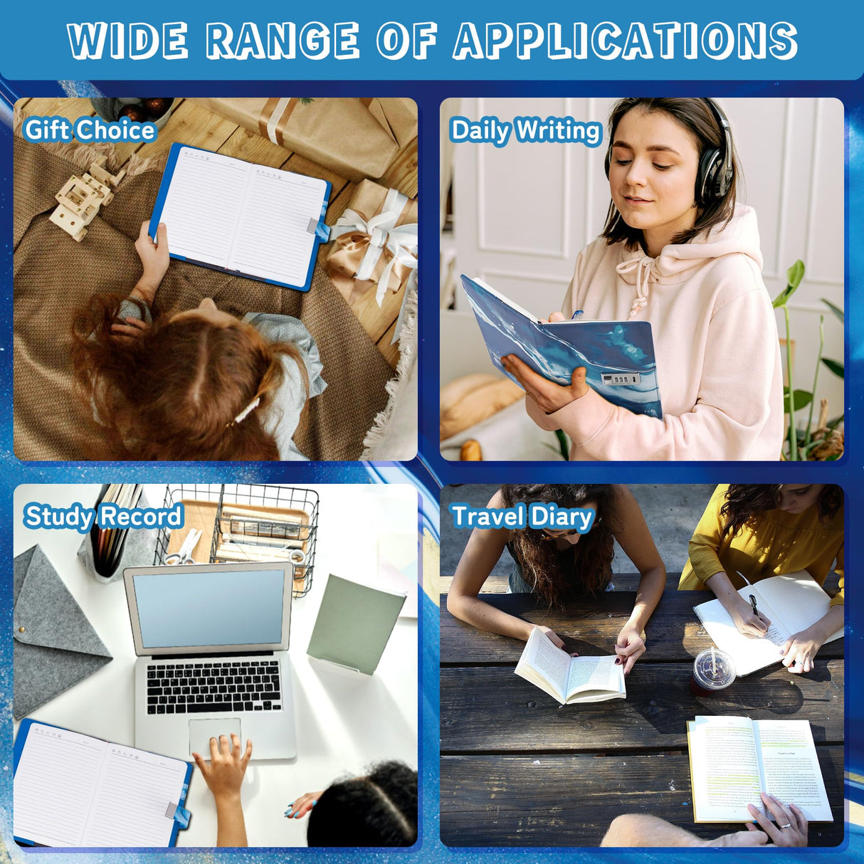 CAGIE Diary with Lock for Girls, A5 Password Refillable Lined Journal Kit Locked Diary, Cute Stuff Christmas Birthday Gifts for Girls 6 7 8 9 10 11 12 13 14 Year Old Girl, Teen Girl Gifts, Blue