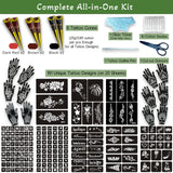 XWGLFT 191 Pcs Temporary Tattoo Stencils Kit, 6 Cones (2Black,2Brown,2Red)