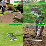 GreatBuddy Lawn Leveling Rake 30'' x 10", Heavy-Duty Stainless Steel Lawn Leveling Tool for Lawn, Soil, Sand, 78'' Extra Long Handle, Ideal for Yard, Garden