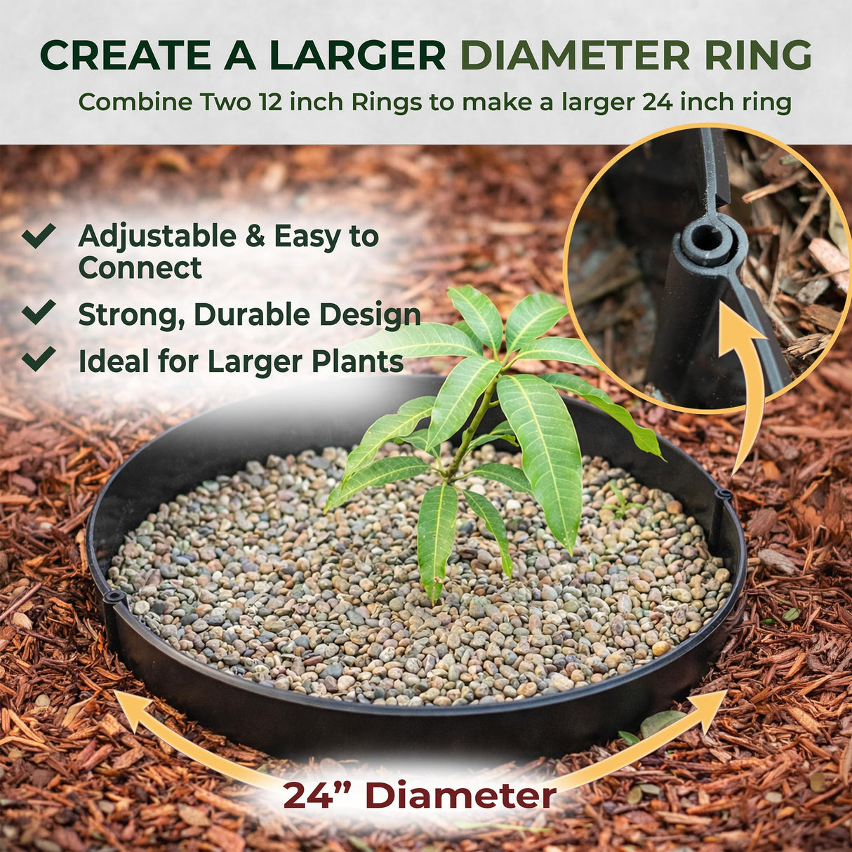 12 Inch Wrap-Around Adjustable Planting Grow Rings | 3 Pack | Brown | Install Around Existing Plants | Square Foot Gardening | Trimmer Protection and Mulch Barrier | Heavy Duty | Made in USA