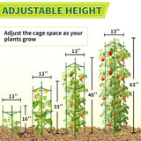 SORANGEUN 63-Inch Heavy Duty Tomato Cages, 4-Pack Extra Tall Metal Tomato Trellis, Steel Tube Plant Cage for Indeterminate Tomatoes, Cucumbers, Pole Beans – Rust-Proof Coated