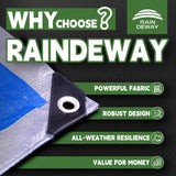 RAINDEWAY Tarps - 20x30 Feet, 5.5 Mil Thick, Multipurpose Waterproof Poly Tarp Cover with Metal Grommets and Reinforced Edges, Silver/Blue Large Tarp