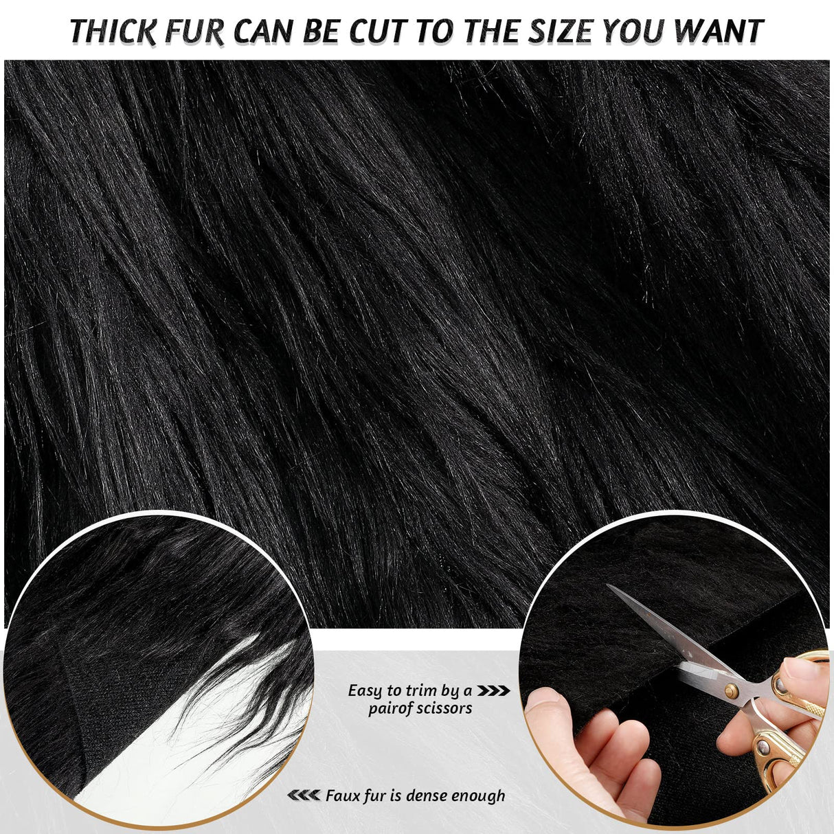 Tatuo 60 x 18 Inch Black Faux Fur Fabric Halloween Fluffy Fuzzy Craft Fake Fur Cuts Shaggy Synthetic Plush Patch Sewing DIY Winter Christmas Costume Gnome Beard Miniature Dolls Rugs Mats Gift