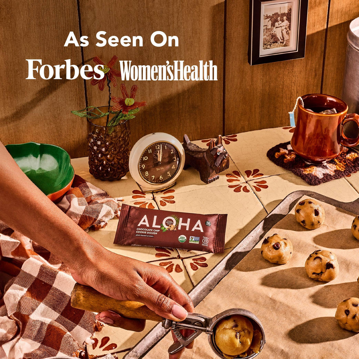 Aloha Organic Plant Based Protein Bars Chocolate Chip Cookie Dough, 1.98 Oz,(Pack of 12)