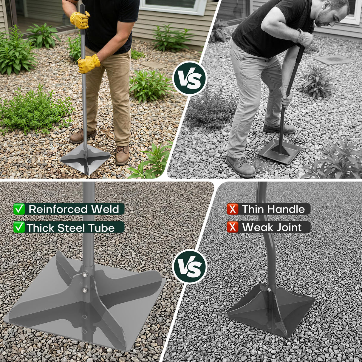 ARPEAK 10"×10" Steel Hand Tamper, 48" Adjustable Handle Manual Soil Compactor & Dirt Tamper Tool for Landscaping, Yard, Gravel, Asphalt, Driveway, Garden, Ground Leveling