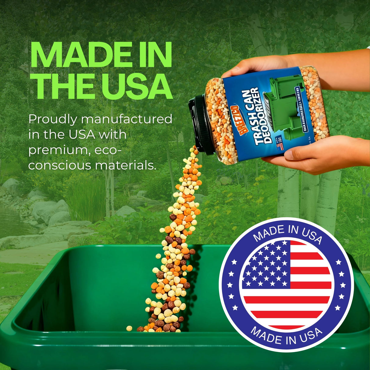 Trash Can Deodorizer 1.5lbs - Outdoor Trash Can Deodorizer & Liquid Waste Absorber, (Made in USA) Biodegradable Trash Can Odor Eliminator, Neutralizes Garbage Smells & Absorbs Liquids - 7 Cups