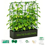 MQHUAYU Large Cucumber Trellis with Grow Bag, 65" Tall Metal Garden Trellis for Climbing Plants Outdoor, Reusable Cucumber Trellis for Raised Bed with Netting for Tomatoes, Peas, Grapes Plant Support