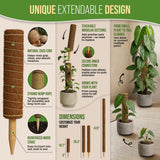 Organo Republic Moss Pole Monstera Plant Support Stakes - 2x26.4 or 48.7" Unique Self-Watering, Extendable Coco Coir Pole for Climbing Plant Supports for Potted Plants Indoor, Totem Pole for Pothos