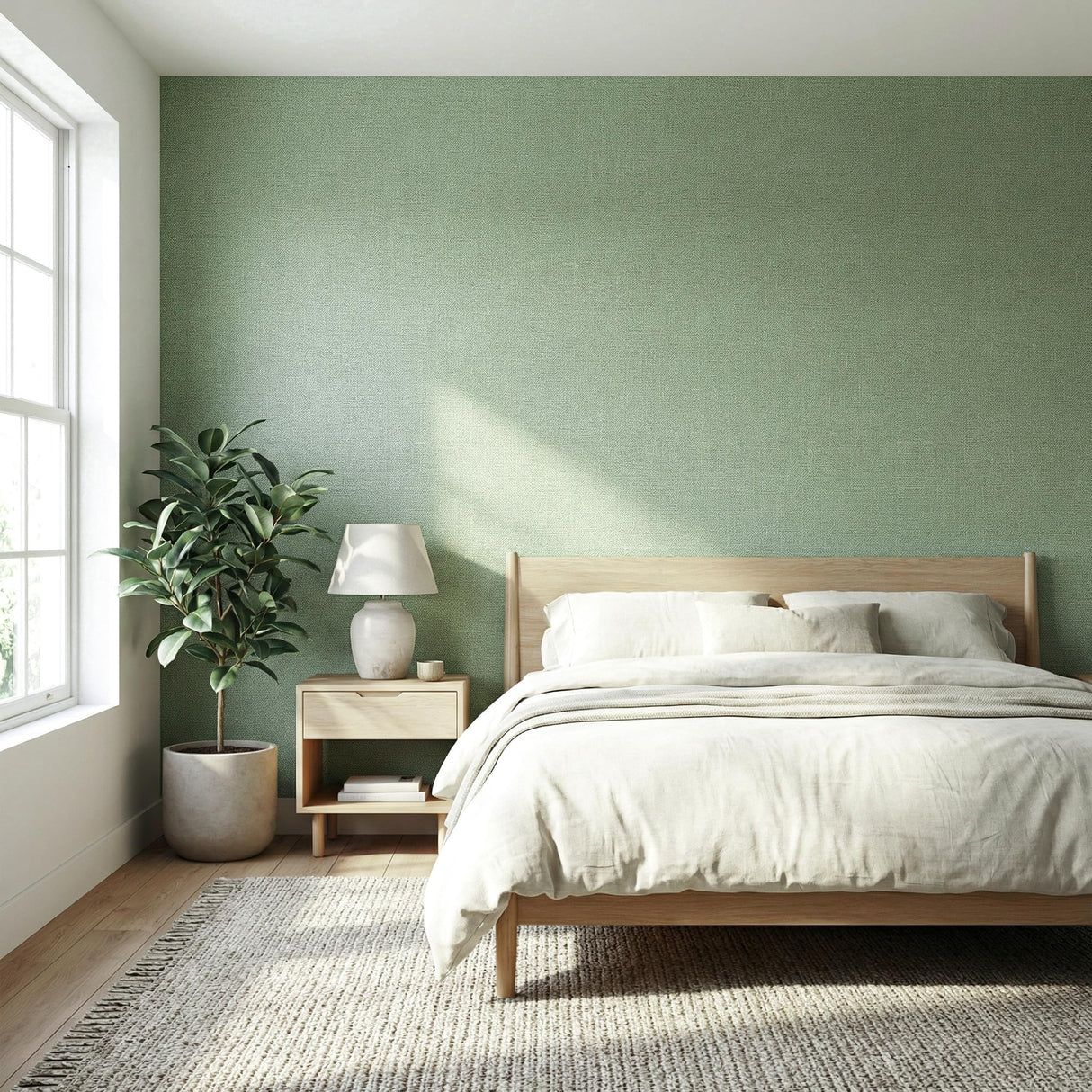 WADILE Grasscloth Peel and Stick Wallpaper 23.6in x 118in, Textured Contact Paper for Cabinets, Faux Linen Wall Paper Pull and Stick, Fabric Vinyl Wallpaper Self Adhesive Light Green