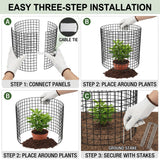 3Pack 17x14 Inch Green Coated Galvanized Wire Plant Protectors, 9Pcs Mesh Cloches with Stakes & Zip Ties, Chicken Wire Cage for Rabbits Squirrels Chickens, Garden Vegetable Seedling Protection