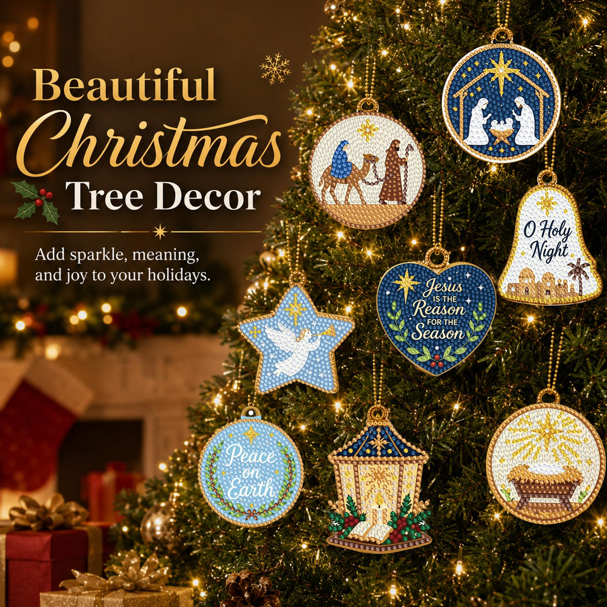JOPHMO 16 Pcs Christmas Diamond Art Ornaments Kit - Nativity Scene