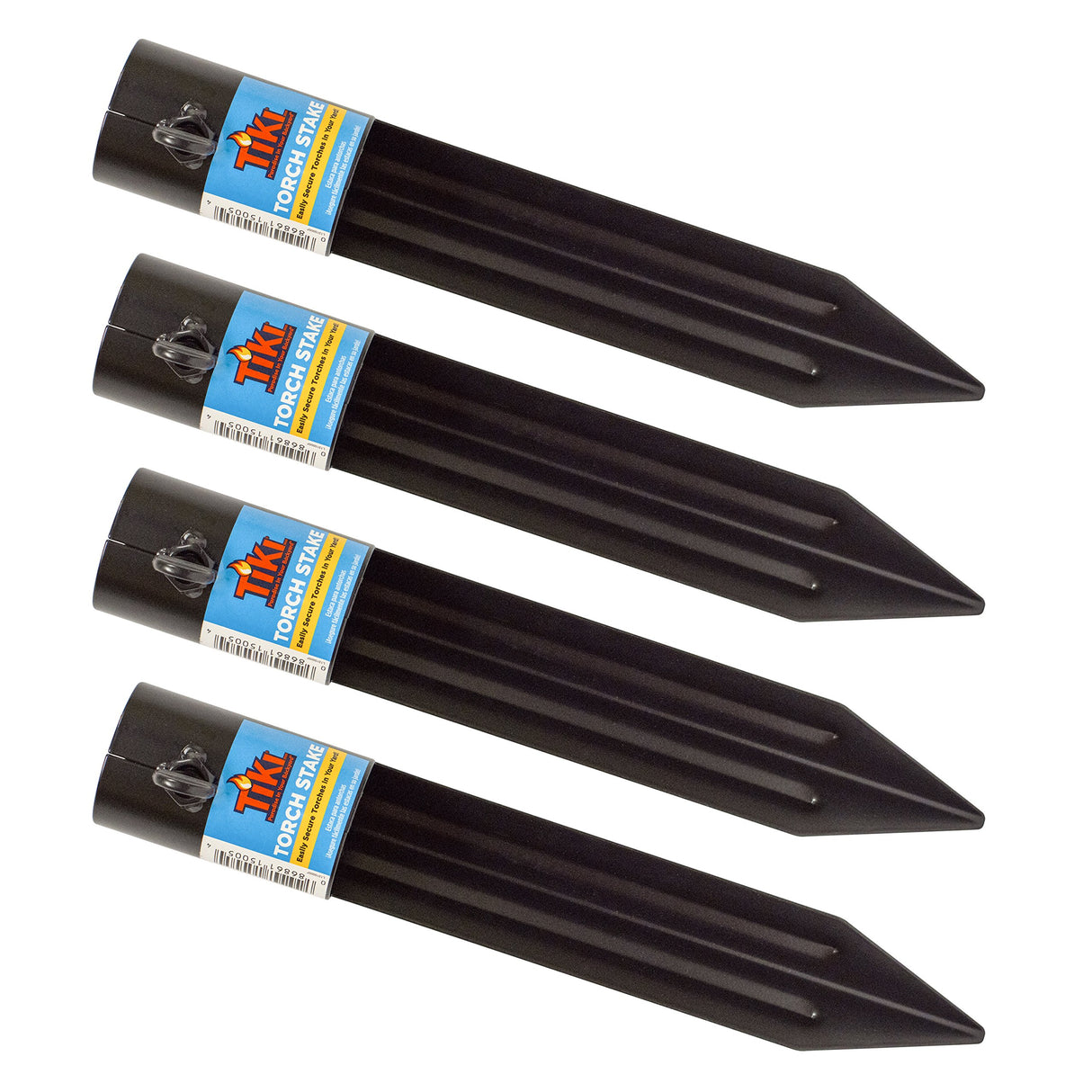 TIKI Metal Torch Stakes 4-Pack, Durable & Weather-Resistant Torch Holders for Bamboo & Metal Poles, Easy-to-Install Outdoor Torch Accessories for Patio, Lawn & Garden, 10.75-Inch Black