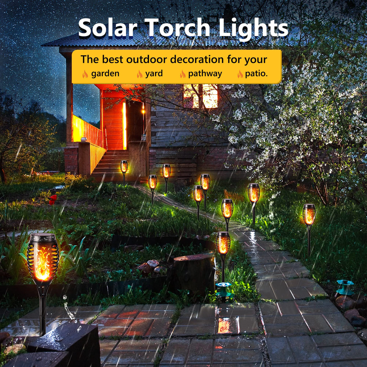 Toodour Solar Torch Flame Lights, 12 Pack Solar Halloween Lights Outdoor
