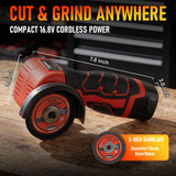 TEENO Cordless Angle Grinder Kit, 19,500 RPM Mini Electric Angle Grinding Tool with 2 pcs 16.8V 2000mAh Batteries and 6 Cutting Discs, 3-Inch Handheld Grinder for Metal/Wood Cutting and Grinding