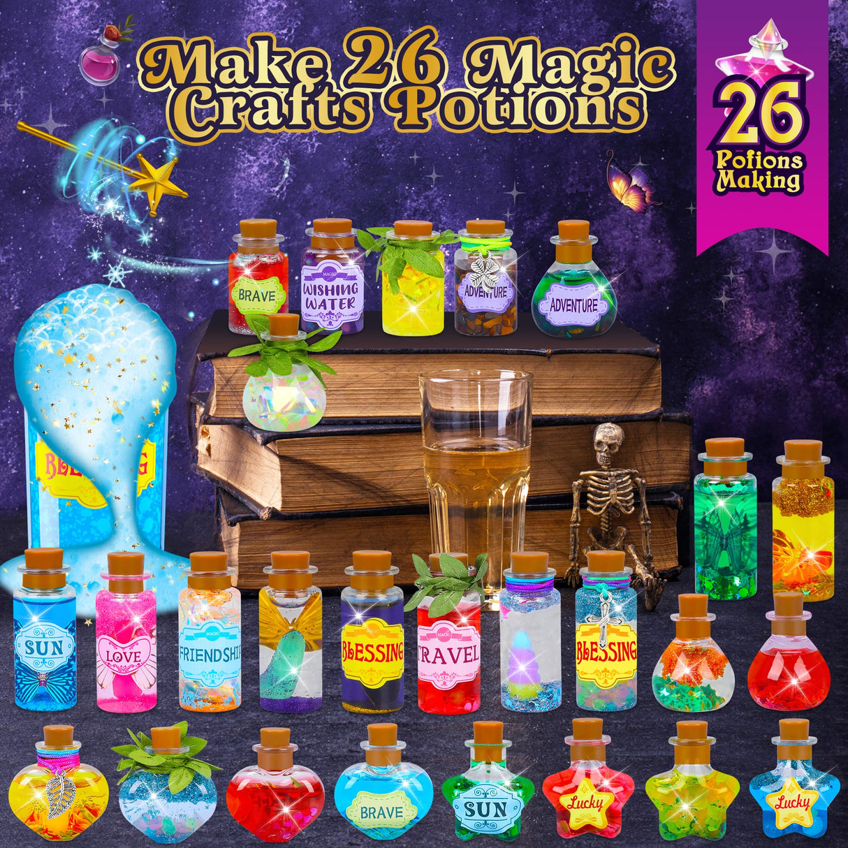 Fairy Magic Potions Kit for Kids, Upgraded 26 DIY Mixed Magic Wizard Potion Bottles, Mystery Potions Craft Kit, Christmas Decorations Birthday Gifts for Age 6 7 8 9 10+ Year Old Girls Boys