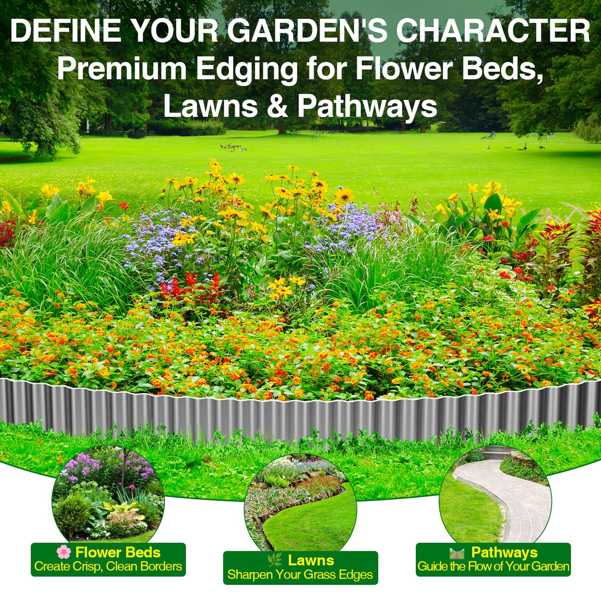 MIXC Corrugated Metal Garden Edging, Landscape Border for Lawn, Flower Bed & Paver (Silver, 8 Inch × 25FT)