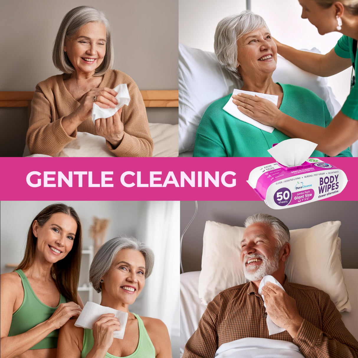 XL Bath Wipes for Adults Bathing No Rinse (2pk) - 100 Ct. + 8 Travel Body Wipes - 9"x12" Adult Disposable Washcloths for Elderly Incontinence - After Surgery Must Haves Supplies & Elder Care Products