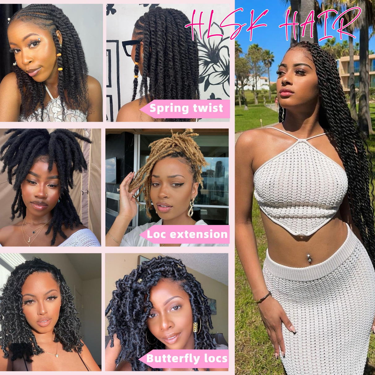 HLSK Afro Kinkys Bulk Human Hair 20Inch 45g±5g/Pack for Dreadlock Extensions,Repair Locs, Twists and Braids Afro Kinky Curly bulk 100% Human Hair Natural Black Color