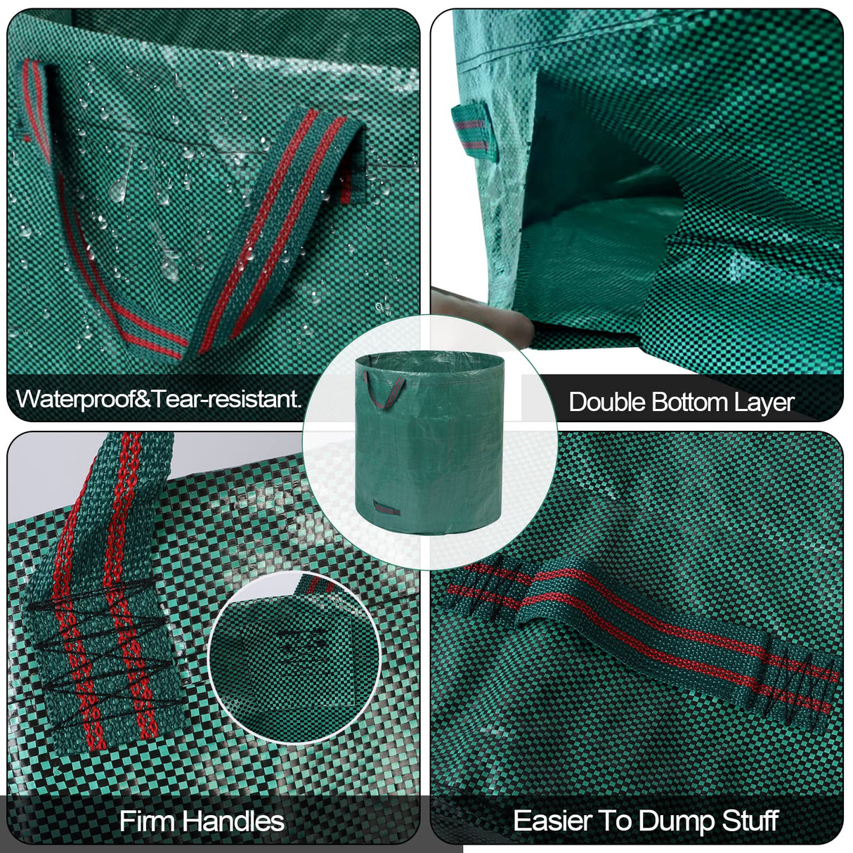 Pilntons 3 Pack 137 Gallons Reusable Yard Waste Bags with Double Bottom Extra Large Leaf Lawn Bags Reusable Heavy Duty With 4 Handles Garden waste Bags Containers for Debris Grass Clipping