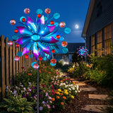 Solar Wind Spinner Outdoor - Metal Kinetic Wind Sculptures with Sparkling Jeweled Ornaments, Blue & Purple Gradient Dual-Direction Spinner, Solar LED Glass Ball Yard Art for Garden Patio Decor