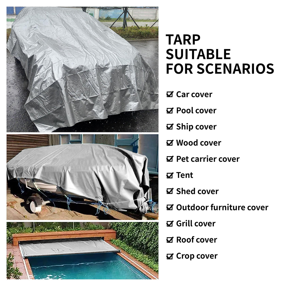 TARPAL Small Tarps 4x6 Feet(2-Pack) Heavy Duty Tarp 10.5Mil Multipurpose Protective Cover Waterproof,Snow or UV Protection,Durable Reinforced Edges,Silver/Black