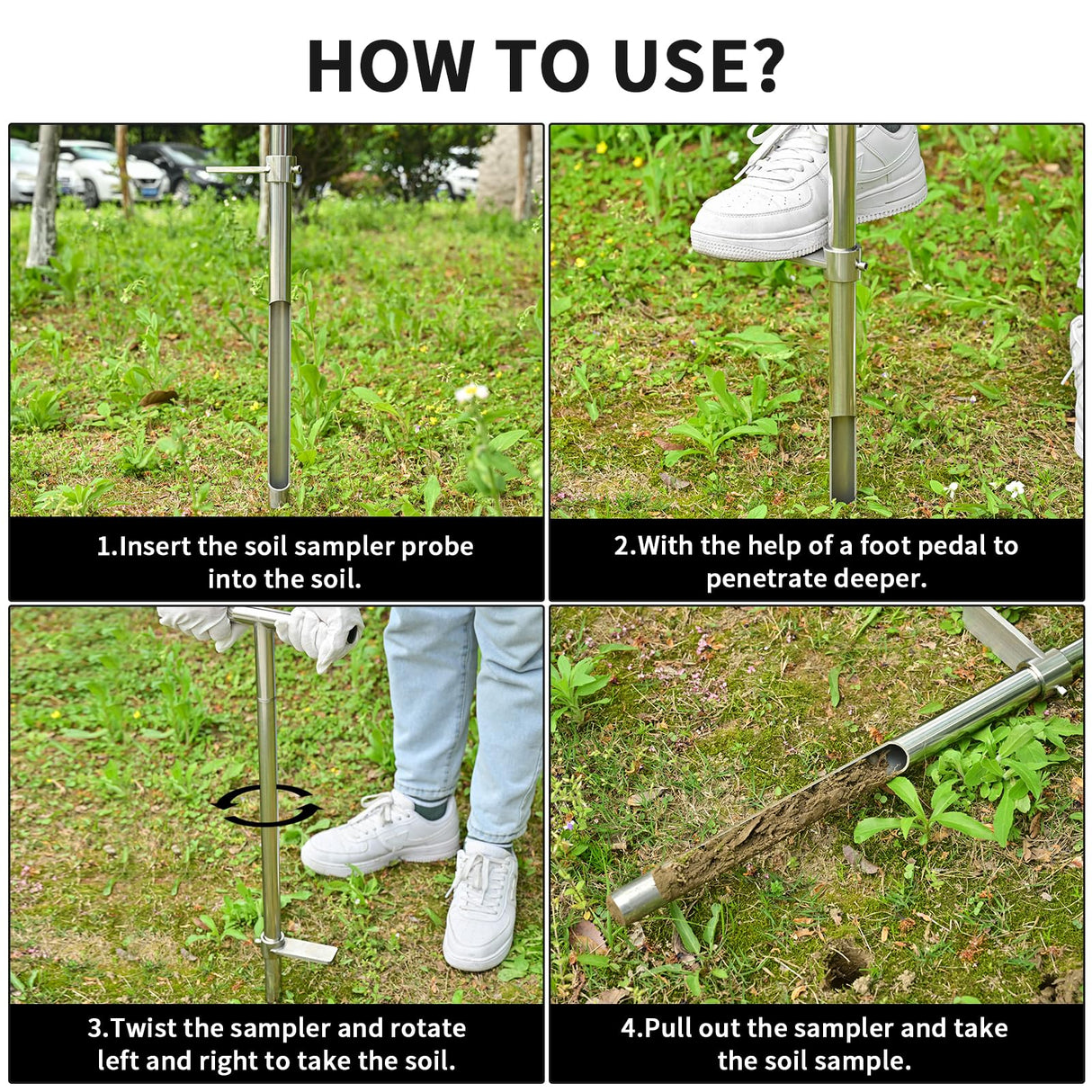 TIRYIUOU Soil Sample Probe, 36 Inch Soil Probe Rod, Ground Probe Rod, My Soil Test Kit, Stainless Steel Soil Sampler Tool for Soil Sampling, Gardening