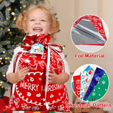 38PCS Christmas Drawstring Gift Bags Assorted Size Small Medium Large, Holiday Xmas Presents Wrapping Bags with Tags