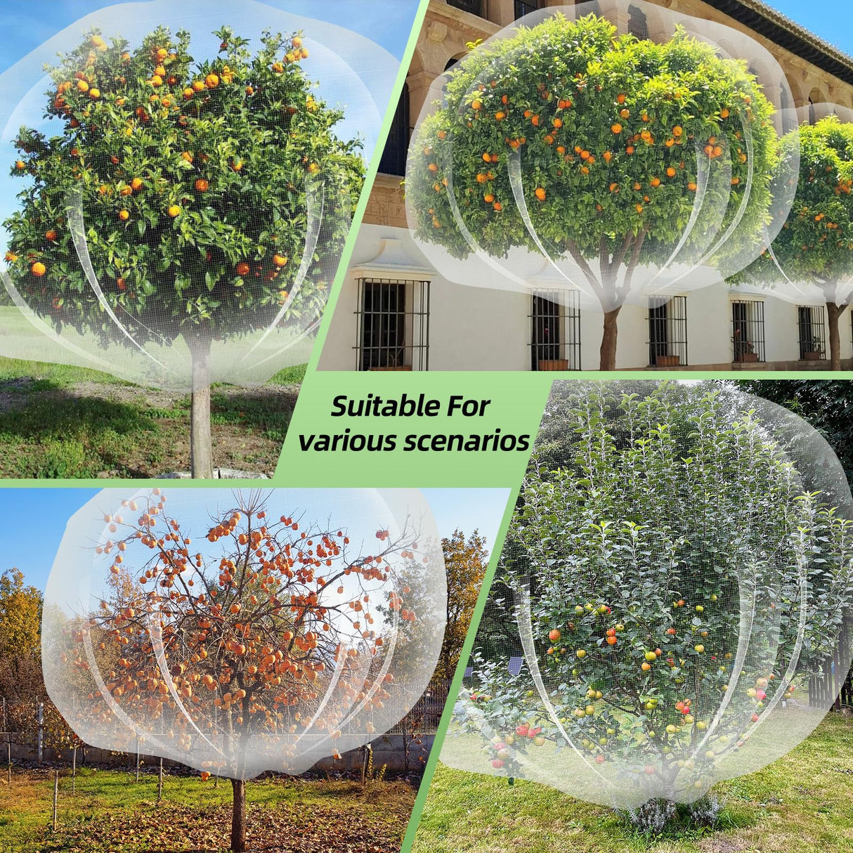 2PCS Large Fruit Tree Netting with Drawstring and Zipper, 6 x 6.6FT Blueberry Bush Netting Cover, Garden Bird Netting Plant Cover for Protect Plant Fruit Flower from Birds, Bugs, Cicadas, Insects