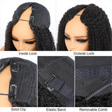 ISEE V Part Human Hair Afro Curly Minimal/No Leave Out Upgrade U Part Wig for Black Women Human Hair V Shape Wig Kinky Curly Thin Part Glueless Clip In Half Wig 180% Density Natural Color 18 Inch
