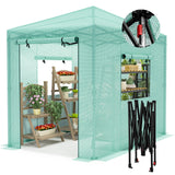 Devoko Walk-in Greenhouse, Instant Pop Up Green House for Outdoors with Zippered Door and 2 Roll-up Windows, PE Cover, Portable and Easy Assemble (Green, 8x6 Feet)
